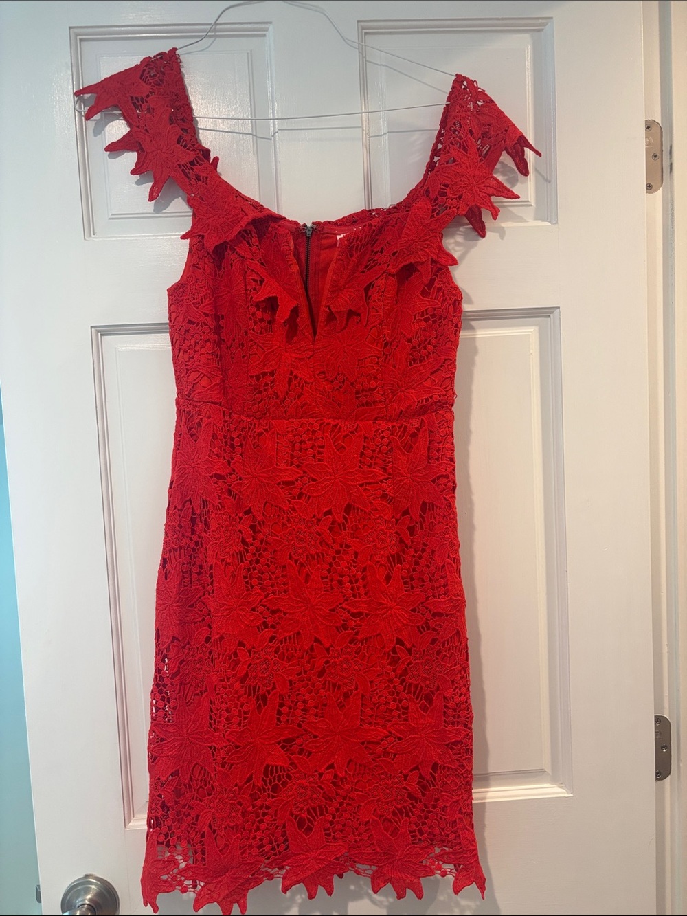 Astr the label red lace off the shoulder dress